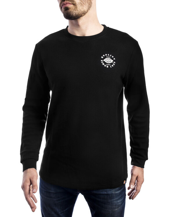 Men's Graphic Long Sleeve Waffle Dickie's Shirt - BLACK (BK)