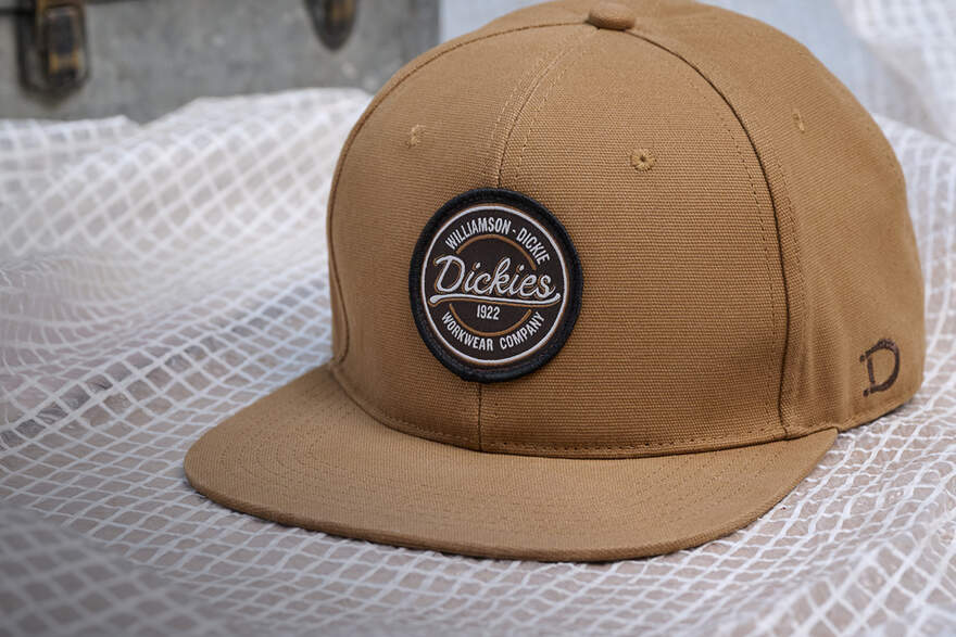 Khaki baseball hat with Dickies logo