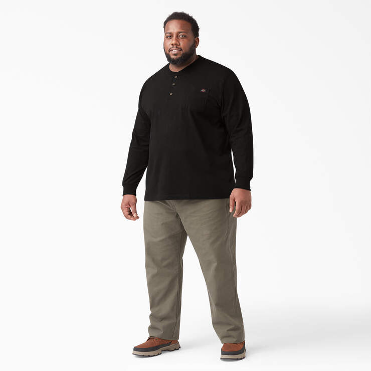 Heavyweight Long Sleeve Henley T-Shirt - Black (BK) image number 8