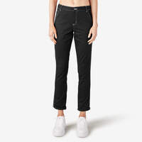 Women's Slim Straight Fit Roll Hem Carpenter Pants - Black (BKX)