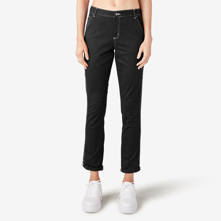 Women&#39;s Slim Straight Fit Roll Hem Carpenter Pants - Black &#40;BKX&#41;