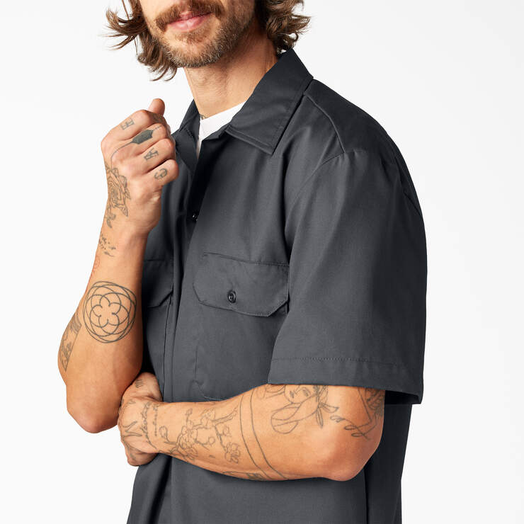 FLEX Relaxed Fit Short Sleeve Work Shirt - Charcoal Gray (CH) image number 12