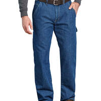 Relaxed Fit Straight Leg Flannel-Lined Carpenter Denim Jeans - 