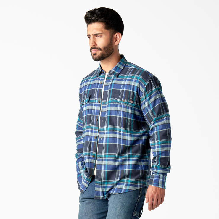 FLEX Long Sleeve Flannel Shirt - Navy Blue/Multi Plaid (A1X) image number 3