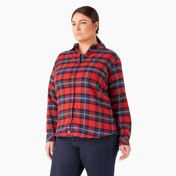 Chemise en flanelle &agrave; motif tartan &agrave; manches longues pour femmes taille plus - English Red Tartan &#40;A1D&#41;