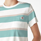 Women&#39;s Large Striped Cropped Pocket T-Shirt - Pastel Turquoise Stripe &#40;SQS&#41;