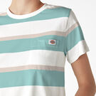 T-shirt &agrave; poche court et ray&eacute; pour femmes - Pastel Turquoise Stripe &#40;SQS&#41;