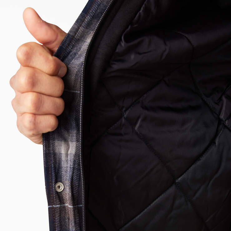 Water Repellent Flannel Hooded Shirt Jacket - Ink Navy/Chocolate Brown Plaid (B1Y) image number 9