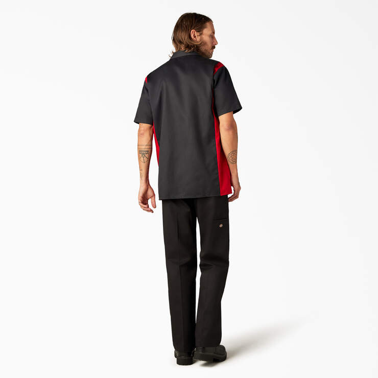 Two-Tone Short Sleeve Work Shirt - Black/English Red (BKER) image number 6