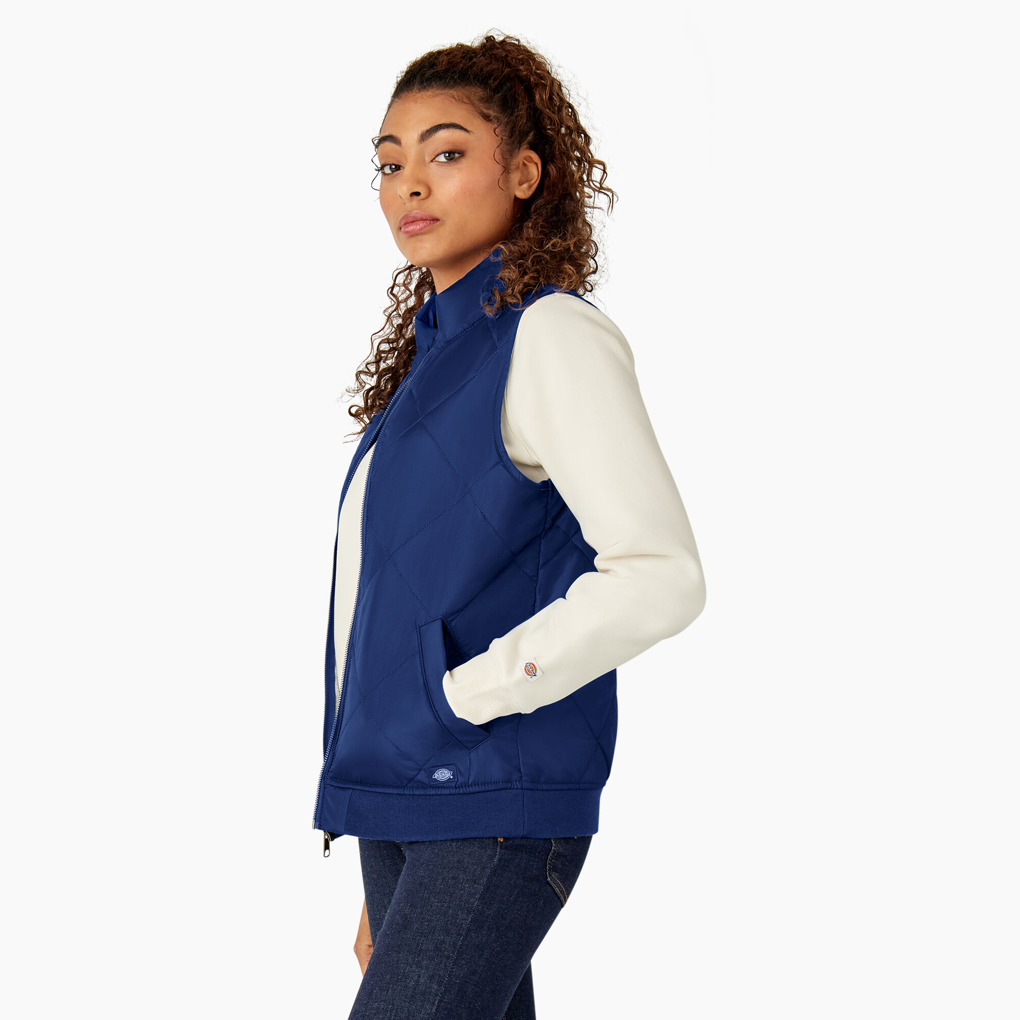 Blue quilted shop vest women's