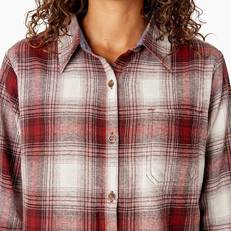 Women's Plaid Flannel Long Sleeve Shirt - Fired Brick Ombre Plaid (C1X) image number 6