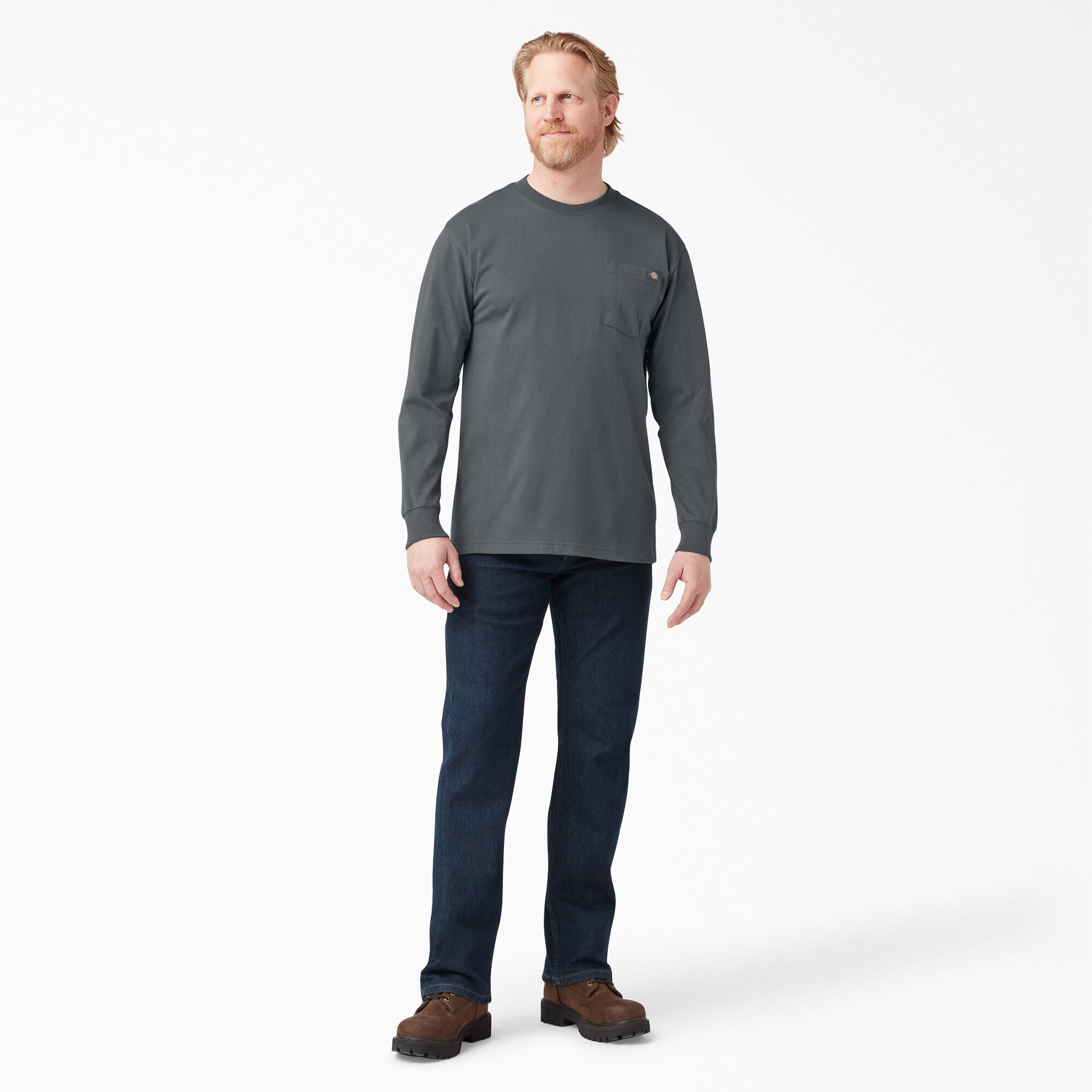 Dickies men's long store sleeve heavyweight crew neck