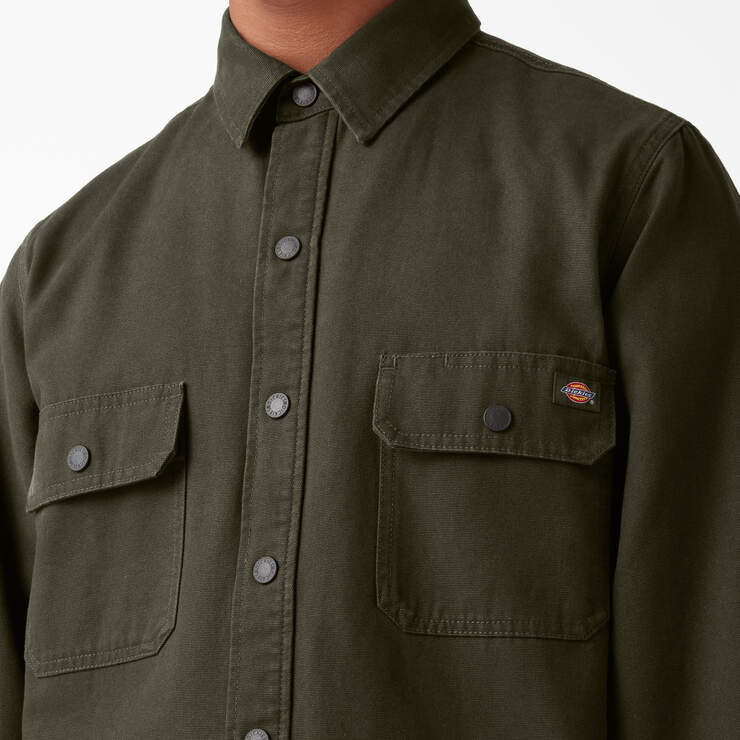 Long Sleeve Flannel-Lined Duck Shirt - Military Green (ML) image number 5
