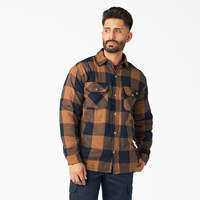 Water Repellent Fleece-Lined Flannel Shirt Jacket - Brown Duck/Navy Buffalo Plaid (B1M)