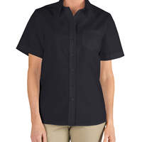 Chemise à manches courtes en popeline extensible pour femmes - Black (BK)