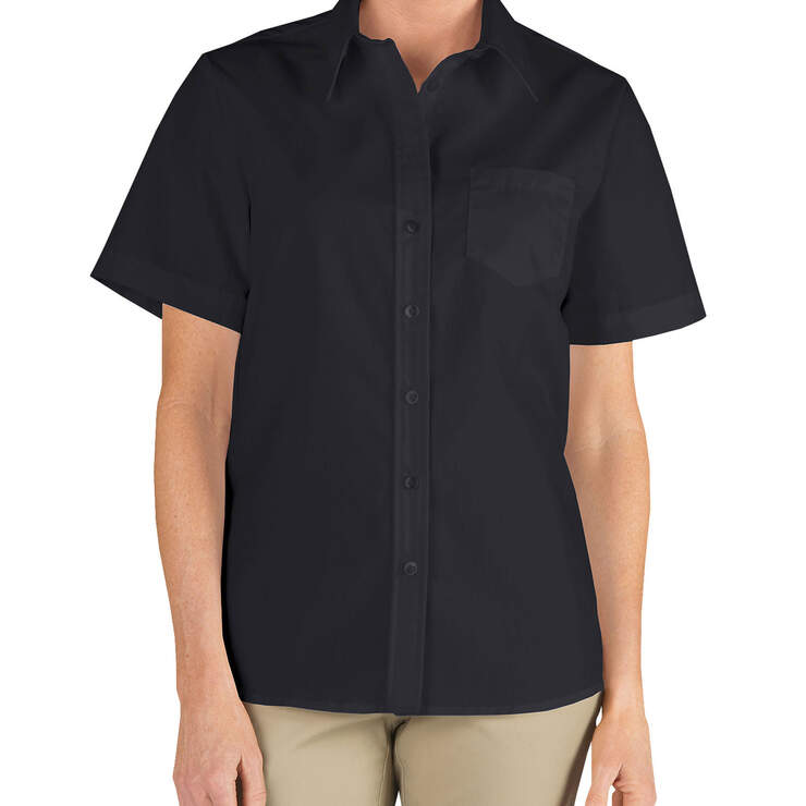 Women's Stretch Poplin Short Sleeve Shirt - Black (BK) image number 1