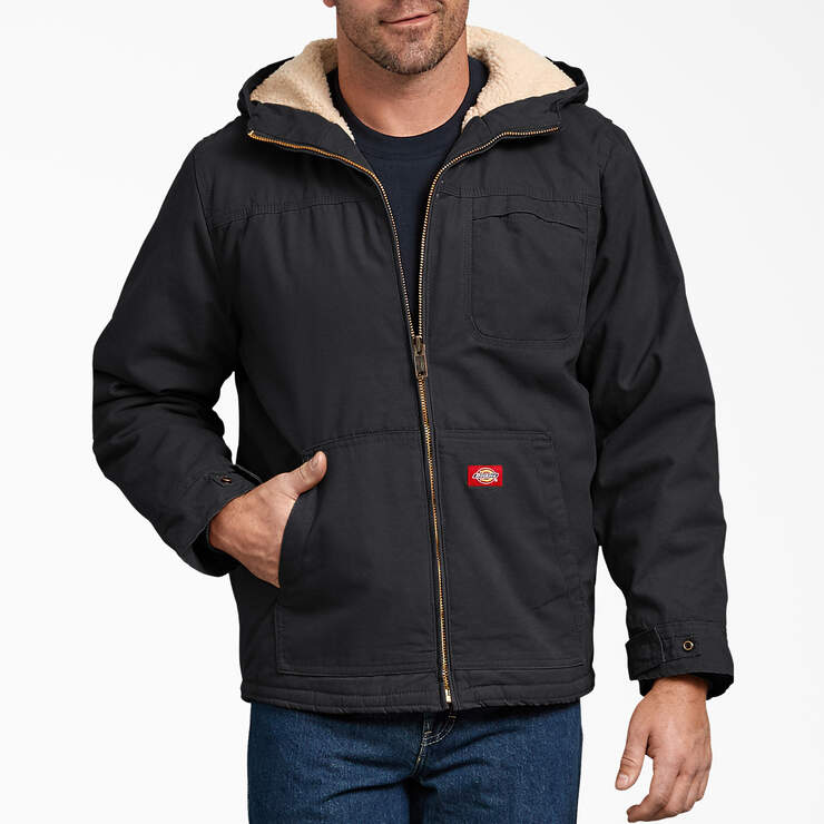 Duck High Pile Fleece Lined Hooded Jacket - Rinsed Black (RBK) image number 1