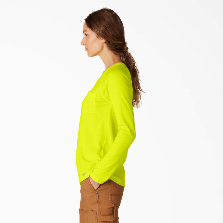 Women's Cooling Long Sleeve Pocket T-Shirt - Bright Yellow (BWD) image number 3