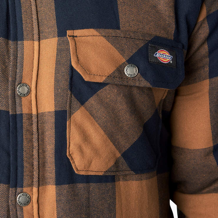 Water Repellent Fleece-Lined Flannel Shirt Jacket - Brown Duck/Navy Buffalo Plaid (B1M) image number 7