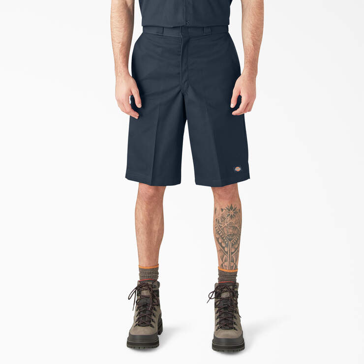 Loose Fit Flat Front Work Shorts, 13" - Dark Navy (DN) image number 1
