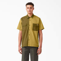 Twill Button-Up Short Sleeve Work Shirt - Rinsed Military/Moss Green (R2G)