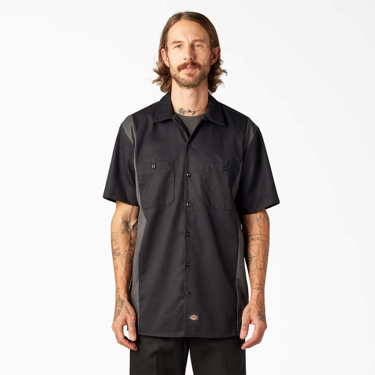 Two-Tone Short Sleeve Work Shirt - Black/Charcoal Graye (BKCH) image number 1