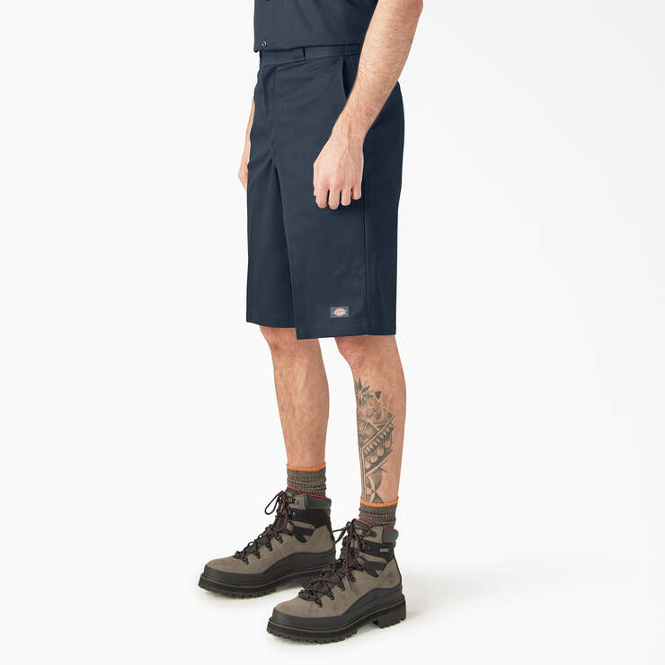 Loose Fit Flat Front Work Shorts, 13" - Dark Navy (DN) image number 3
