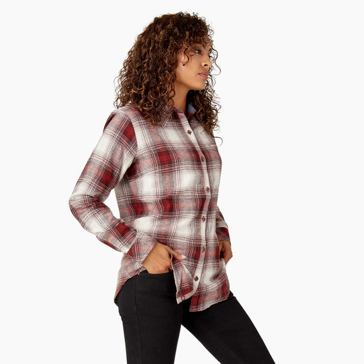 Women's Plaid Flannel Long Sleeve Shirt - Fired Brick Ombre Plaid (C1X) image number 4