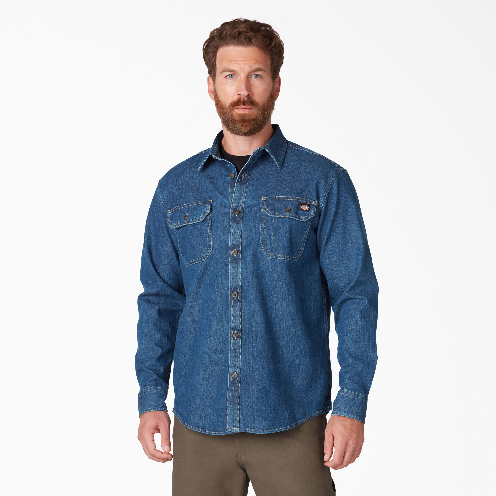 Blue jean long sleeve shirt deals