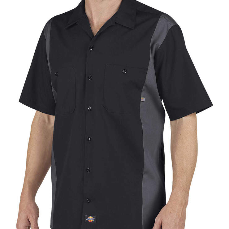 Industrial Colour Block Short Sleeve Shirt - Black/Charcoal Graye (BKCH) image number 1