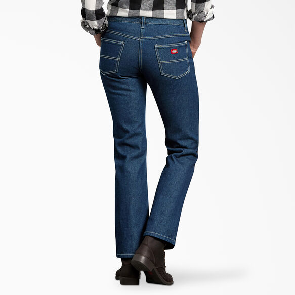 Jeans d&eacute;contract&eacute; &agrave; jambe droite doubl&eacute; de flanelle pour femmes - Stonewashed Vintage Blue &#40;SVB&#41;