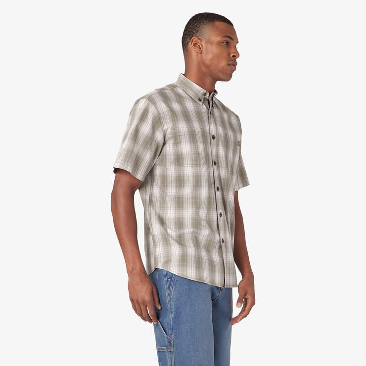 Short Sleeve Woven Shirt - Light Olive Plaid (GVP) image number 4
