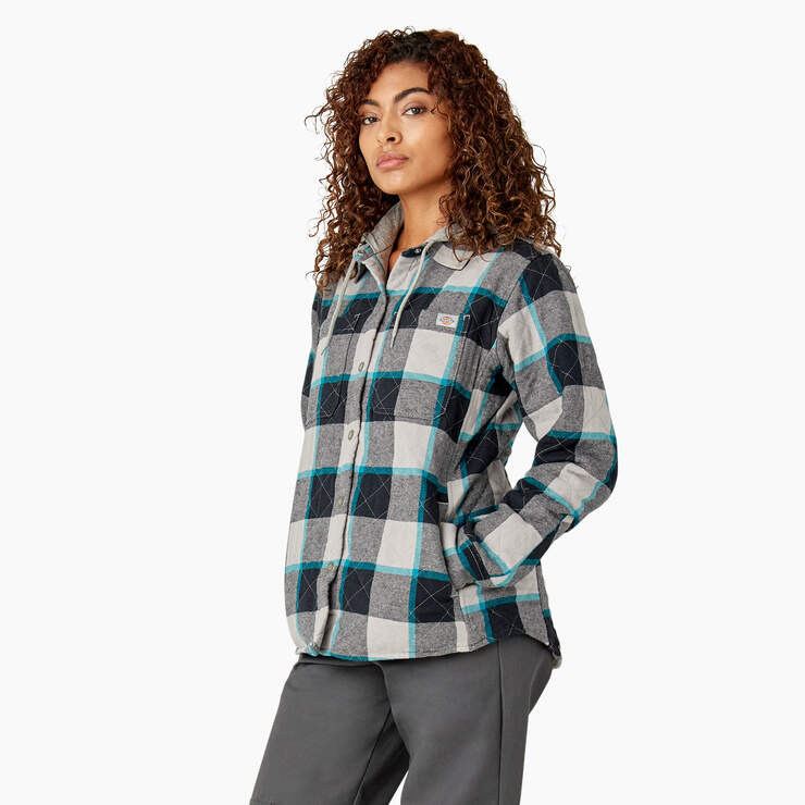 Women’s Flannel Hooded Shirt Jacket - Alloy Campside Plaid (A1S) image number 3