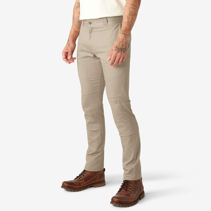 Skinny Fit Double Knee Work Pants - Desert Sand (DS) image number 3