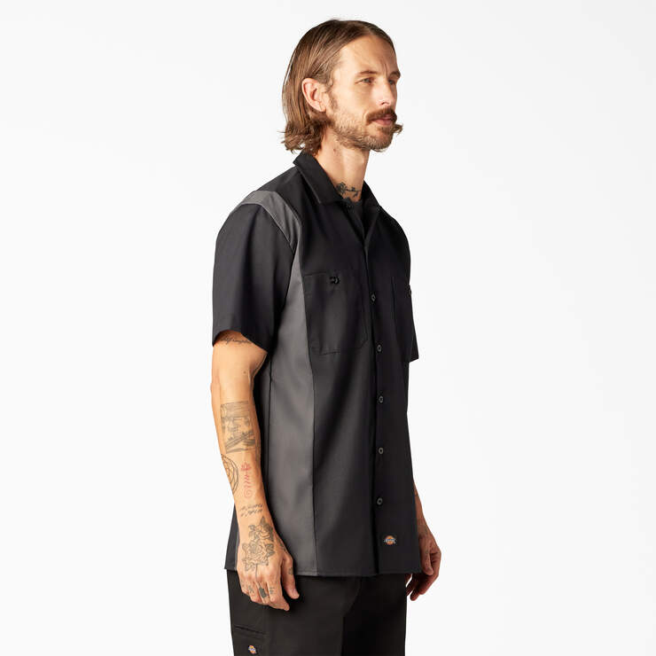 Two-Tone Short Sleeve Work Shirt - Black/Charcoal Graye (BKCH) image number 4