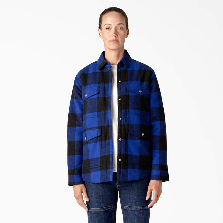 Manteau travailleur en flanelle doublé en molleton long - Surf Blue/Black Buffalo Plaid (B1U) numéro de l’image 1