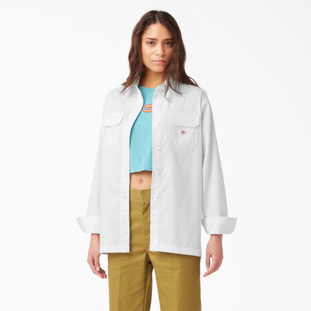 Chemise de travail &agrave; manches longues de coupe d&eacute;contract&eacute;e pour femmes - White &#40;WH&#41;