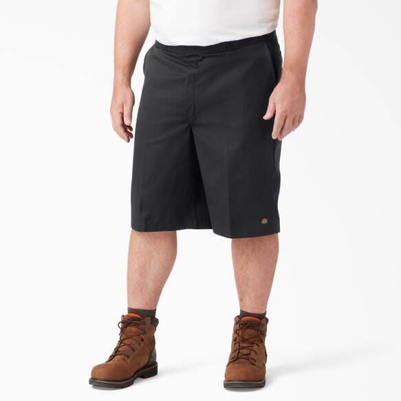 Loose Fit Flat Front Work Shorts, 13&quot; - Black &#40;BK&#41;