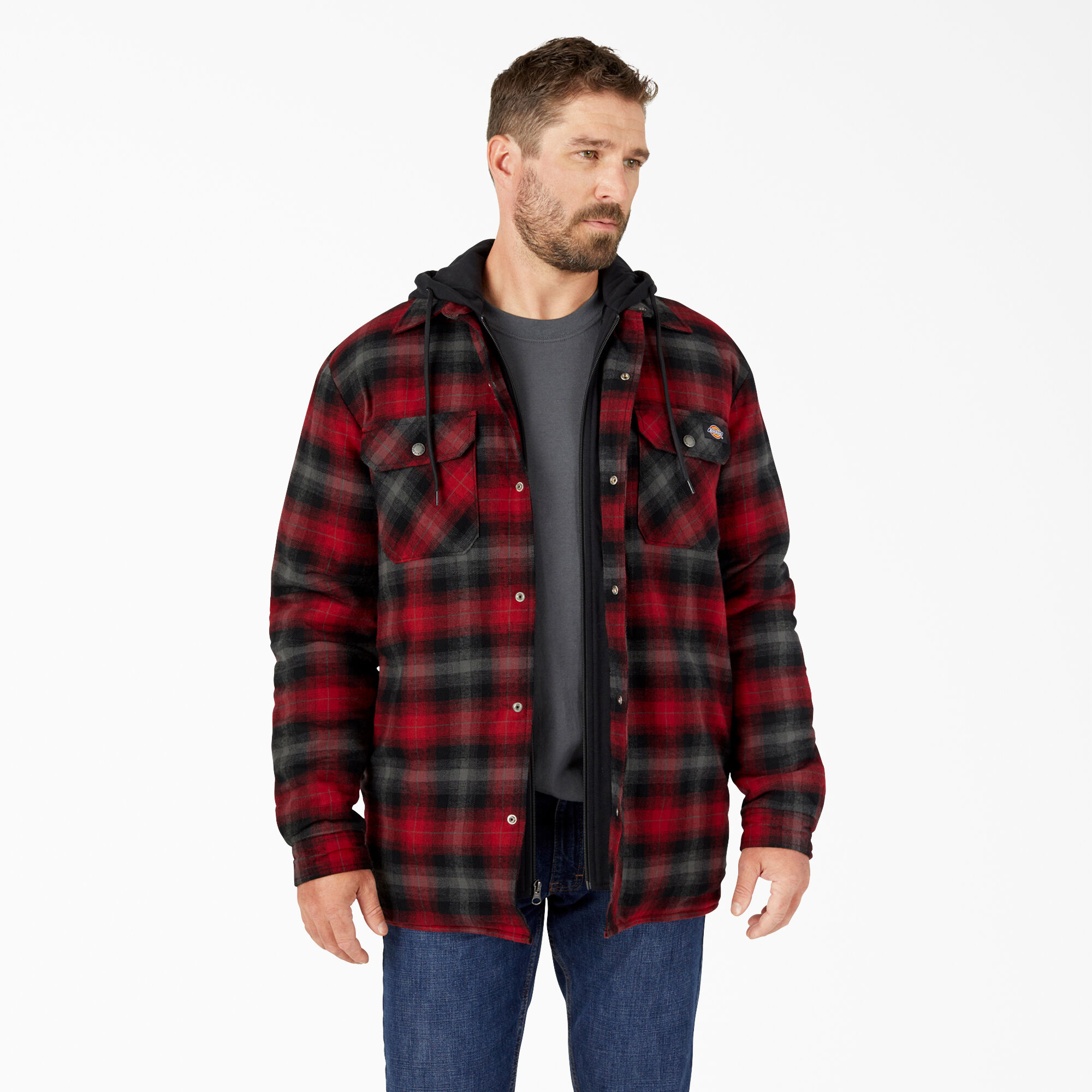 Fleece Hooded Flannel Shirt Jacket with DWR Mens Shirt Jackets