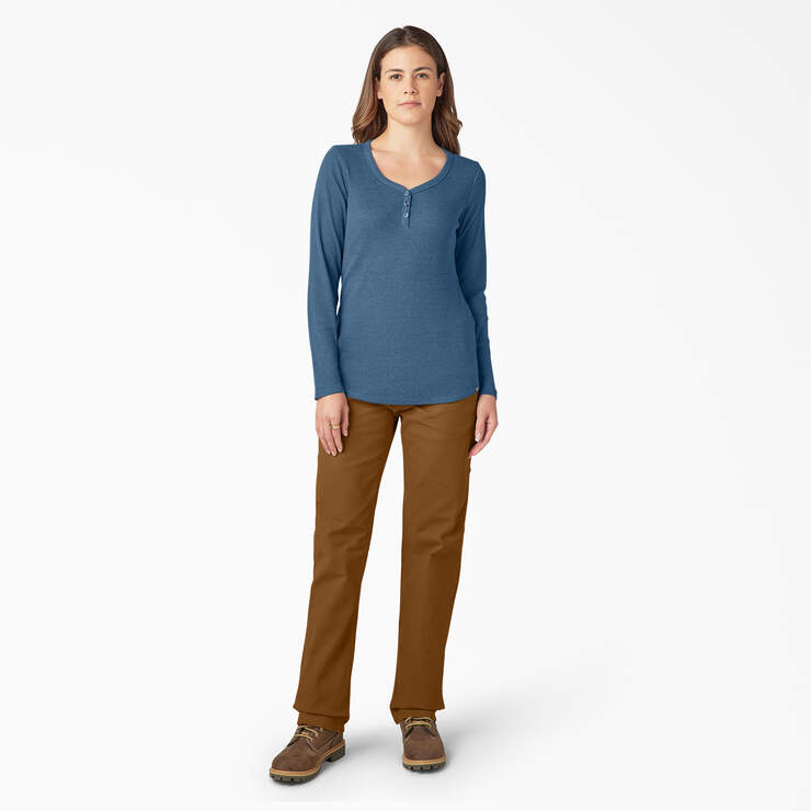 Women's Henley Long Sleeve Shirt - Dark Denim Blue (DMD) image number 3