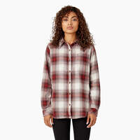 Women's Plaid Flannel Long Sleeve Shirt - Fired Brick Ombre Plaid (C1X)