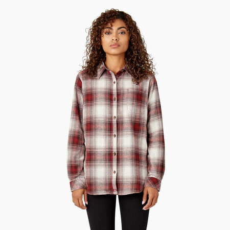 Chemise en flanelle &agrave; manches longues et &agrave; motif tartan pour femmes - Fired Brick Ombre Plaid &#40;C1X&#41;