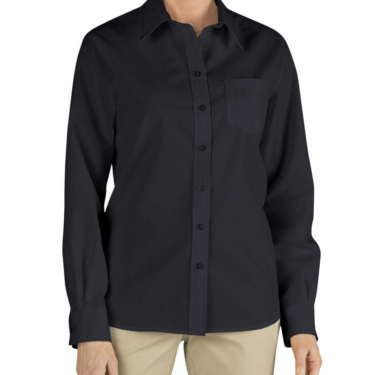 Women's Long Sleeve Stretch Poplin Shirt - Black (BK) image number 1