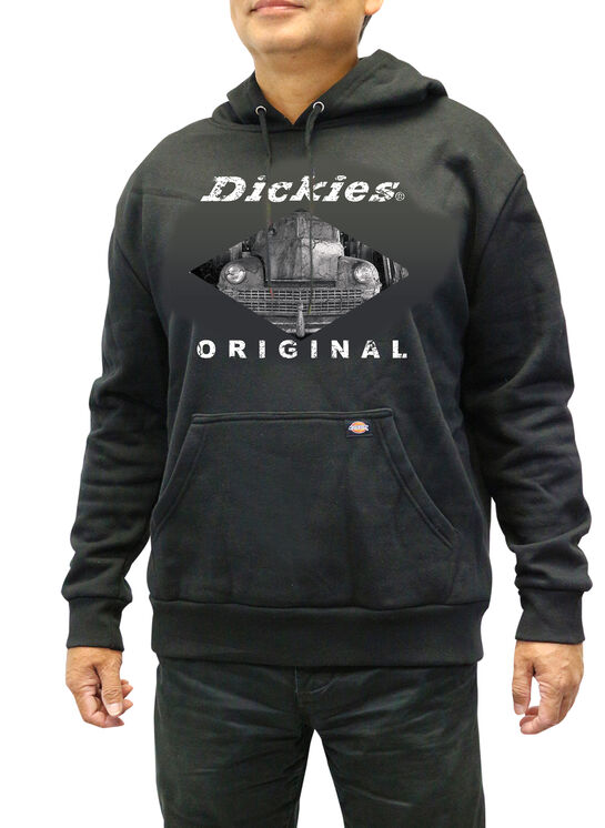 Men's Graphic Pullover Hooded Fleece With Old Car - BLACK (BK)