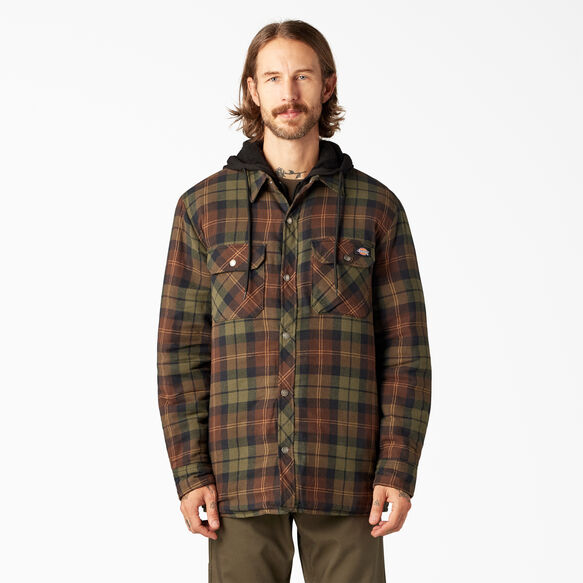 Veste-chemise piqu&eacute;e embl&eacute;matique &agrave; capuchon, coupe d&eacute;contract&eacute;e - Chocolate Tactical Green Plaid &#40;POC&#41;