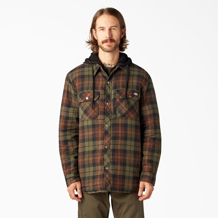 Veste-chemise piqu&eacute;e embl&eacute;matique &agrave; capuchon, coupe d&eacute;contract&eacute;e - Chocolate Tactical Green Plaid &#40;POC&#41;
