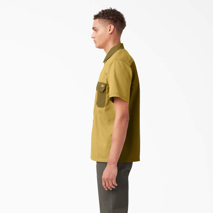Twill Button-Up Short Sleeve Work Shirt - Rinsed Military/Moss Green (R2G) image number 3