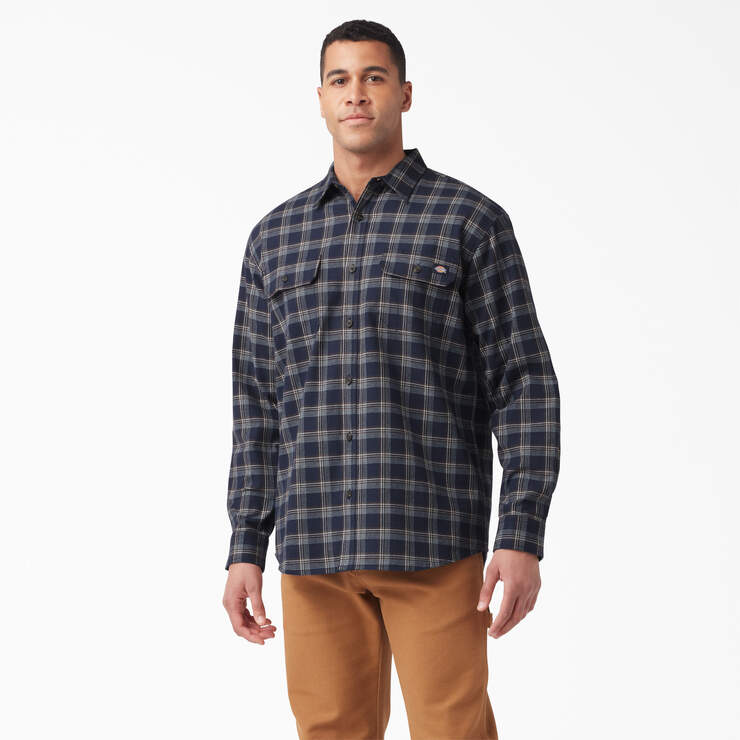 FLEX Long Sleeve Flannel Shirt - Ink Navy/Chocolate Brown Plaid (B1R) image number 1