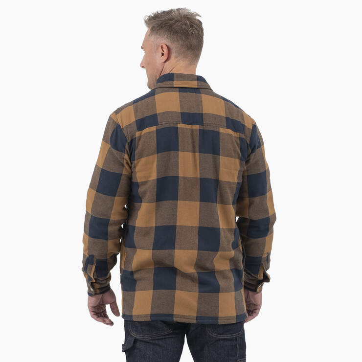 Water Repellent Fleece-Lined Flannel Shirt Jacket - Brown Duck/Navy Buffalo Plaid (B1M) image number 2