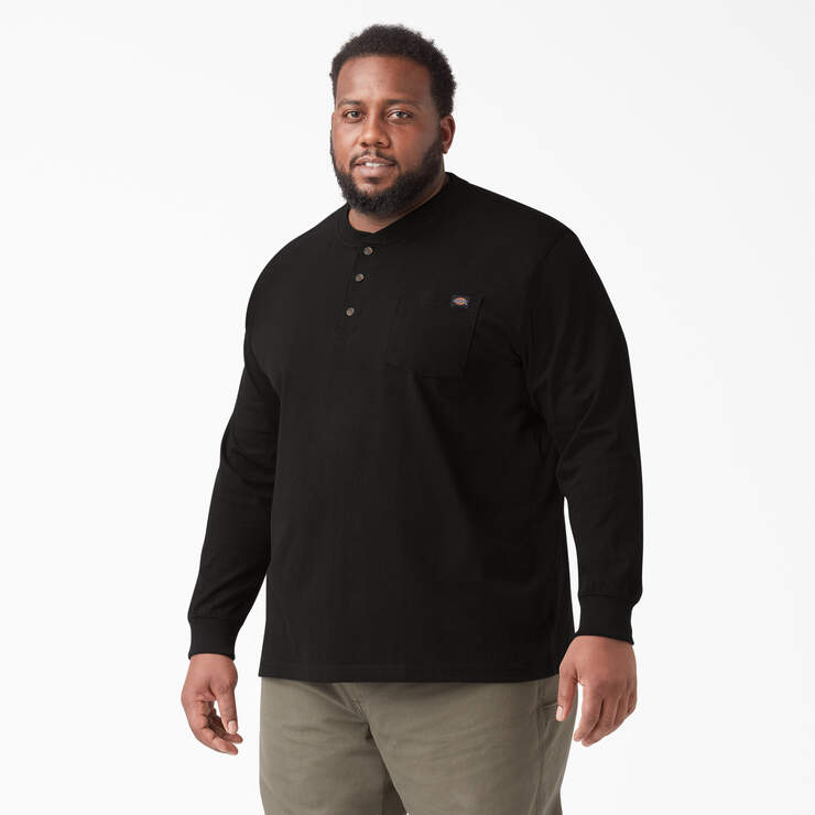 Heavyweight Long Sleeve Henley T-Shirt - Black (BK) image number 4
